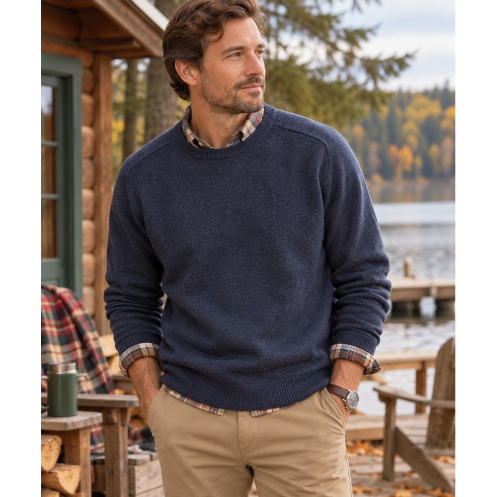 L.L. Bean Men's  Lambswool Crewneck Pullover Sweater Navy Vintage Inspired XL